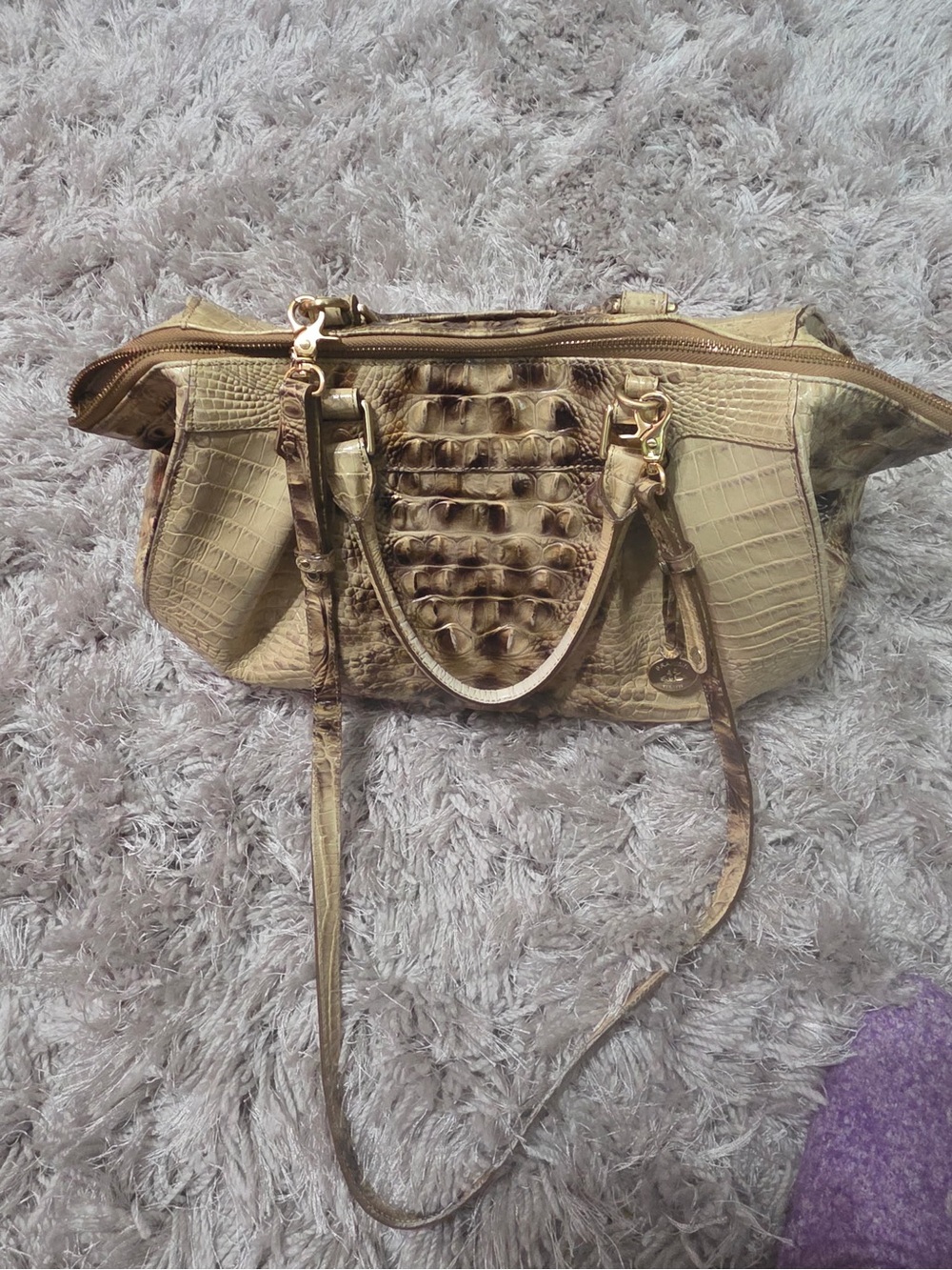 Brahmin Croc-Embossed Faye Satchel in Summer Turquoise Olive